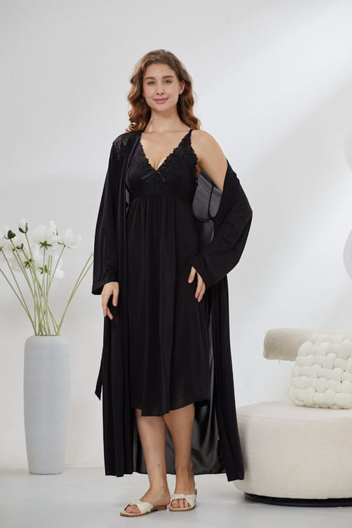Sajiero 4-Piece Pure Silk Nightwear Set - Rosvian Black