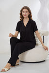 Sajiero 4-Piece Pure Silk Nightwear Set - Rosvian Black