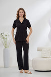 Sajiero 4-Piece Pure Silk Nightwear Set - Rosvian Black