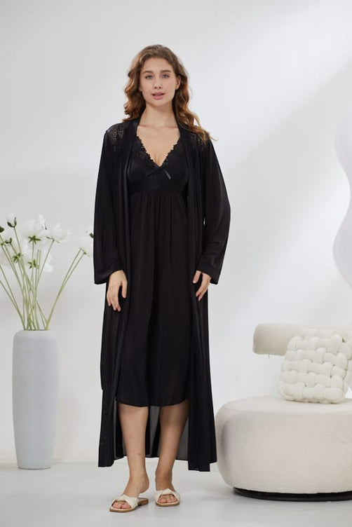 Sajiero 4-Piece Pure Silk Nightwear Set - Rosvian Black