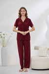 Sajiero 4-Piece Pure Silk Nightwear Set - Rosvian Maroon