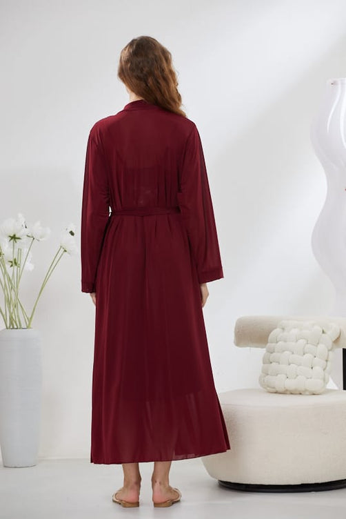 Sajiero 4-Piece Pure Silk Nightwear Set - Rosvian Maroon