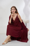Sajiero 4-Piece Pure Silk Nightwear Set - Rosvian Maroon