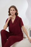 Sajiero 4-Piece Pure Silk Nightwear Set - Rosvian Maroon