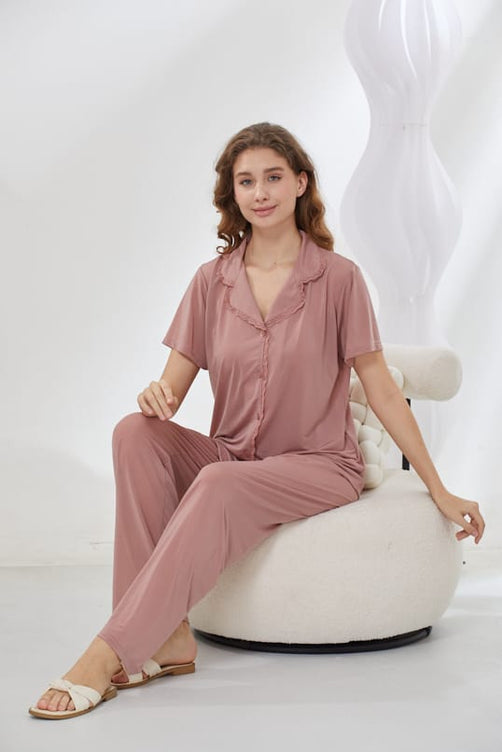 Sajiero 4-Piece Pure Silk Nightwear Set - Rosvian Pink