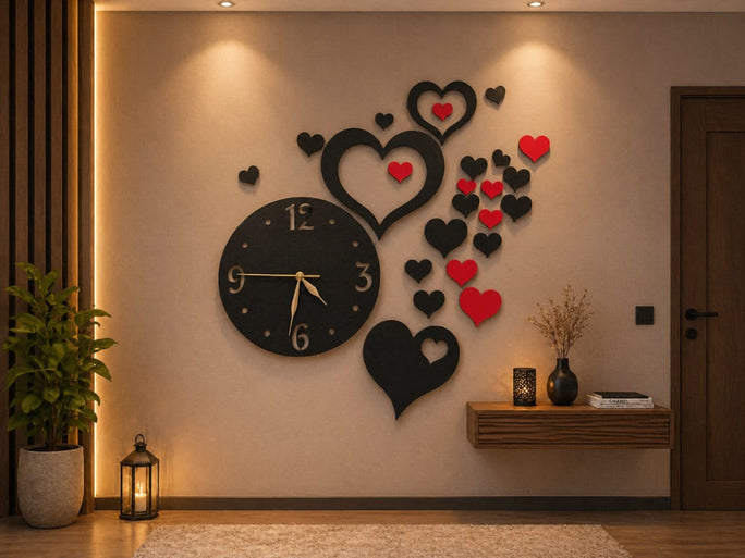 Elegant Heart Design Wall Clock Modern 3D Love Art