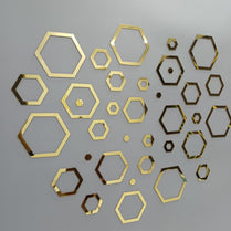 Golden Hexagon Wall Art Set Modern Mirror Decor