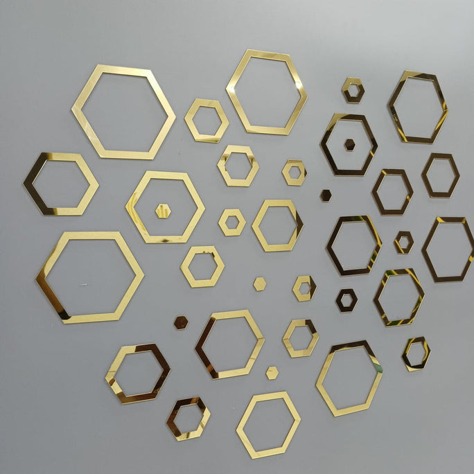 Golden Hexagon Wall Art Set Modern Mirror Decor