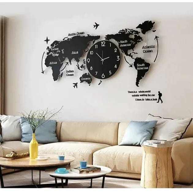 Modern World Map Wall Clock