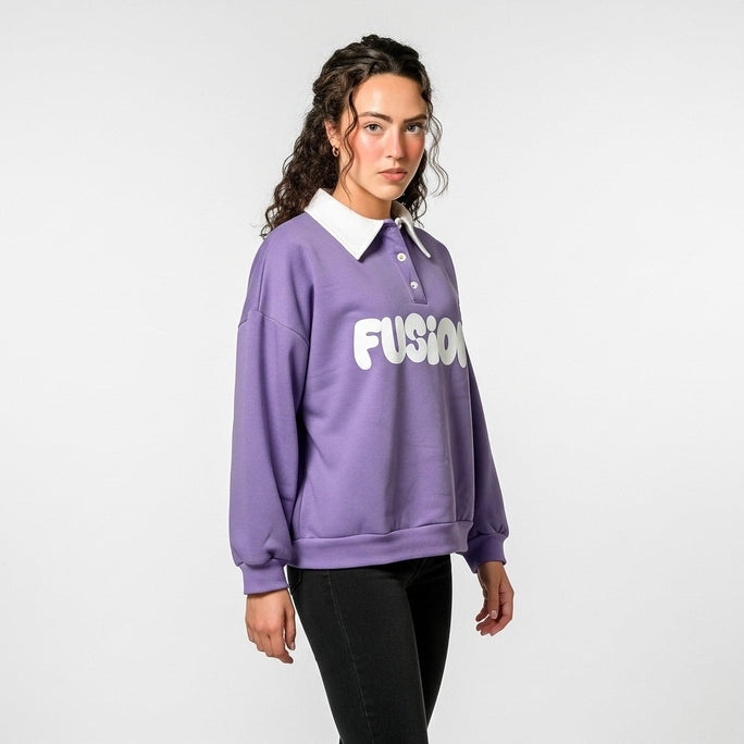 Sajiero Fleece Polo Style Sweatshirt - FUSION - Purple