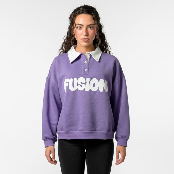 Sajiero Fleece Polo Style Sweatshirt - FUSION - Purple
