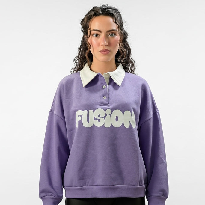 Sajiero Fleece Polo Style Sweatshirt - FUSION - Purple
