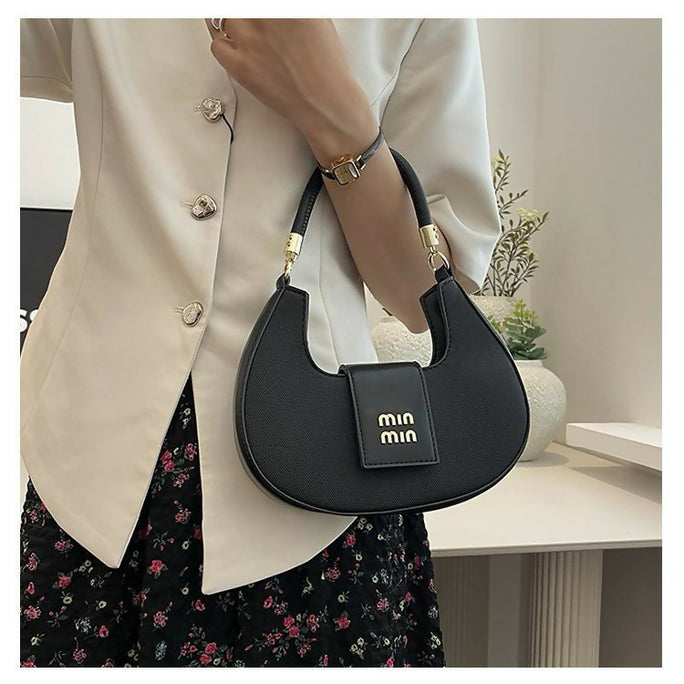 Elegant Moon Style Crescent Crossbody Bag for Women - Compact Leather Shoulder Handbag with Adjustable Long Strap