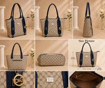 Elegant Monogram Pattern Shoulder Tote Bag for Women - Spacious Printed Handbag with Front Pocket