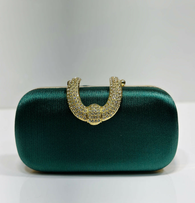 Luxury Textured Hard Case Clutch Bag for Women - Crystal Embellished Top Handle Evening Purse