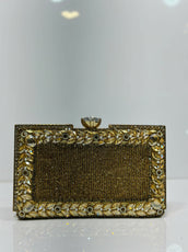 Floral Crystal Bordered Hard Case Clutch Bag for Women - Elegant Formal Evening & Party Purse