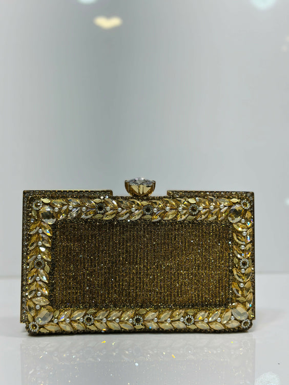 Floral Crystal Bordered Hard Case Clutch Bag for Women - Elegant Formal Evening & Party Purse