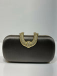 Luxury Textured Hard Case Clutch Bag for Women - Crystal Embellished Top Handle Evening Purse