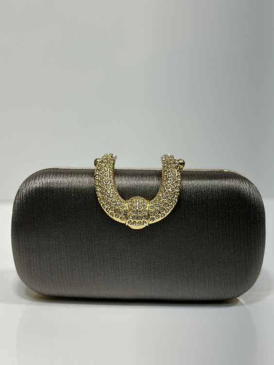 Luxury Textured Hard Case Clutch Bag for Women - Crystal Embellished Top Handle Evening Purse