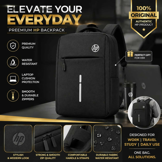 HP Original Premium Laptop Backpack | Water Resistant Shockproof Anti-Theft Business Travel Laptop Bag with USB Charging Port | Fits 14", 15", 15.6", 16" & 17" Inch Laptops Office, College, School, University & Travel | Black