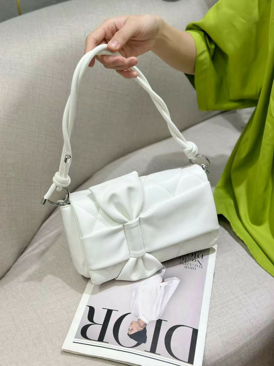 Quilted Leather Bow Accent Crossbody Handbag for Women - Stylish Shoulder Bag