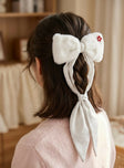 White Plush Fur Hair Bow Clip for Women & Girls | Off White Velvet Floral Ribbon Hair Barrette | Soft Winter Hair Accessories for Wedding, Party & Casual Wear