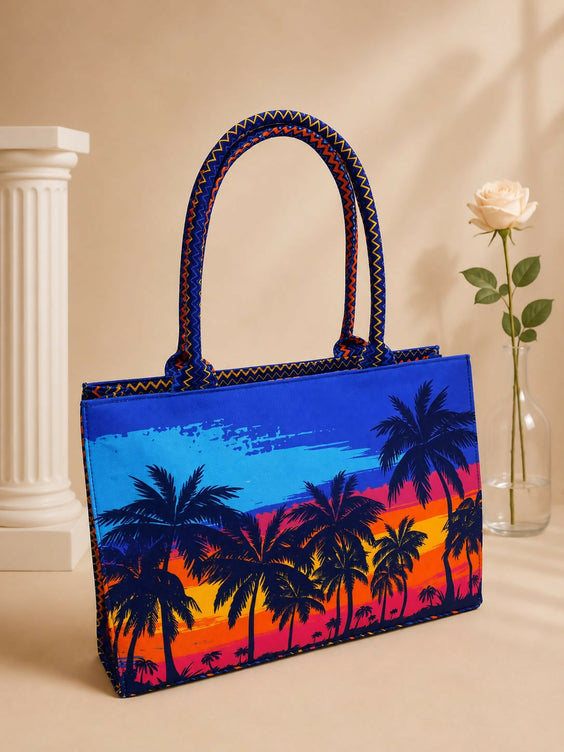 Luxury Ethnic Block Print Tote Bag for Women - Large Fabric Shoulder Bag for Shopping, Office & Travel