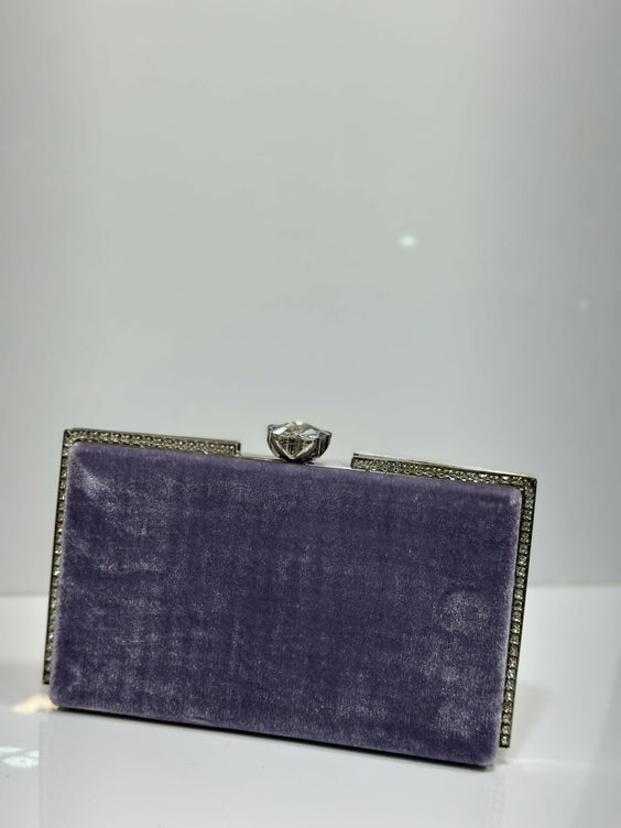 Rhinestone Trimmed Velvet Formal Clutch Bag for Women - Elegant Luxury Evening & Party Purse