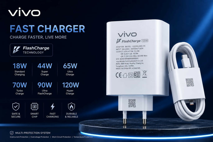 Original Vivo 120W Flash Charger Type-C Cable | Premium Super Fast Charging Adapter for Vivo V23 V20 V21 Y73 Z1x | Genuine Dual Engine QC 4.0 Fast Charge