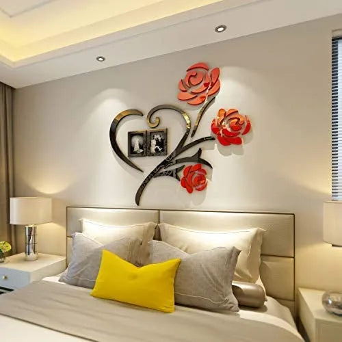 Elegant Wooden Rose Flower Wall Art For Bedroom