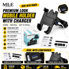 Metal Bike Mobile Holder with USB Charger | Heavy Duty Motorcycle Phone Holder | Universal Handle Bar Mount All Phones Mobile Holder Adjustable Mobile Holder Riding Mobile Holder Long Ride Mobile Holder