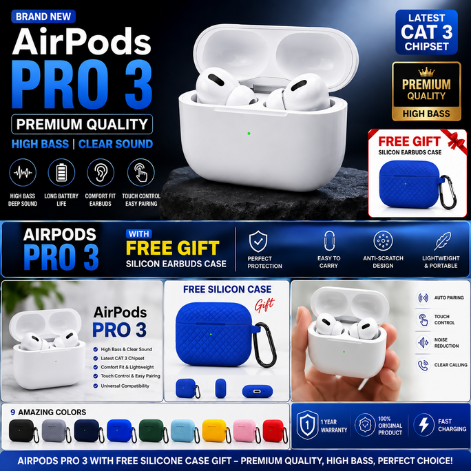 RED EARBUD PRO 3 WITH FREE SLICON CASE HIGH QUALITY