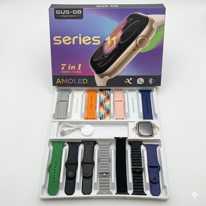 GUS-07 Series 11 AMOLED Smartwatch with 7 Straps