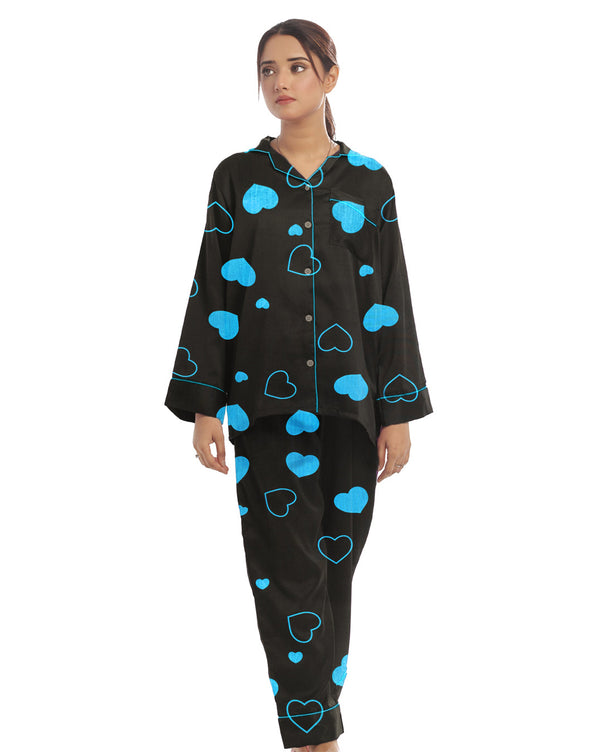 Sajiero Linen Pajama Suit with Scrunchie - Royal Dusk
