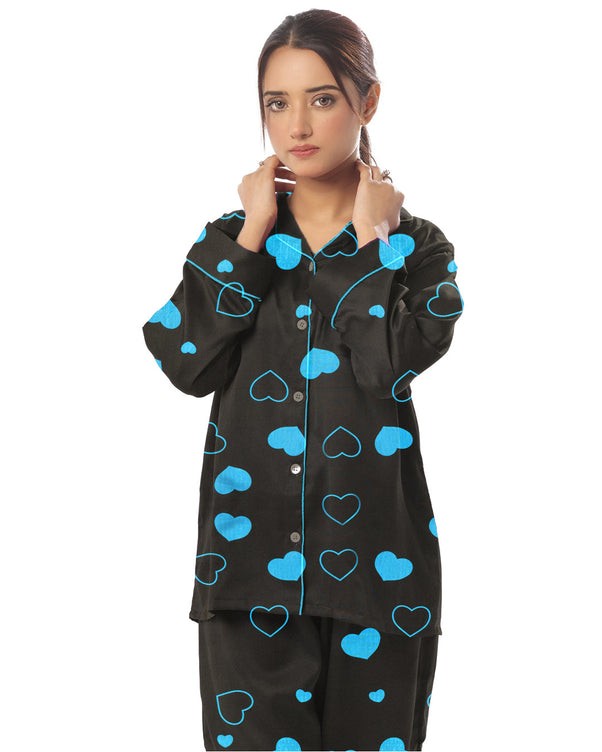 Sajiero Linen Pajama Suit with Scrunchie - Royal Dusk