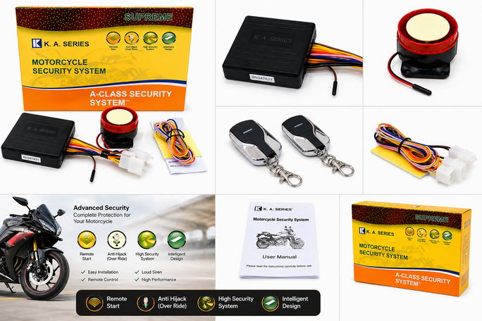 Motorcycle Security Alarm System with Remote Start | Universal Bike Safety Lock Anti Theft Siren Kit for Honda 70 CG125 CD70 YBR Pridor