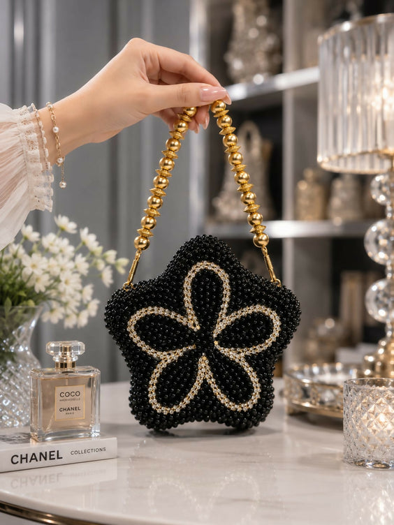 Mini Star Pearl Embellished Frame Clutch for Women - Premium Metal Frame Evening & Party Handbag