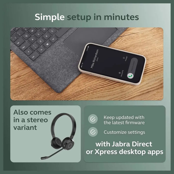 Jabra Evolve 65 TE Stereo Wireless Single-Ear Headphones