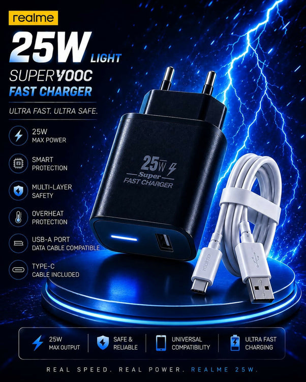 Realme 25W SuperVOOC Fast Charger with Micro USB Cable