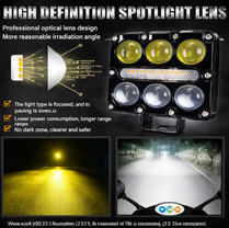Fog Light 6-Lens LED - Ultra Bright Dual Color Yellow/White, Flash Mode, Easy Fit for Bumper, Waterproof Aluminum Body, Universal 12-80V Light for Bike, Car, Truck - Super Bright and Durable Design