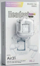 Air31 TWS Wireless Bluetooth Earbuds Transparent LED Display Charging Case V5.3 Headset White