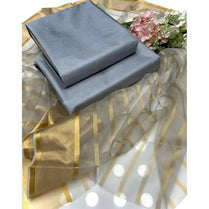 3 Pieces Unstitched Katan Silk Plain Shirt & Trouser With Organza Lining Dupatta For Womens & Girls