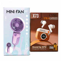 Mini Handheld Fan + X73 TWS Wireless Earbuds Bundle | Portable Cooling Fan & Bluetooth Earbuds Combo