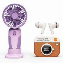 Mini Handheld Fan + X73 TWS Wireless Earbuds Bundle | Portable Cooling Fan & Bluetooth Earbuds Combo