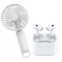 Mini Handheld Fan + Airs Pro 2 Wireless Earbuds Combo Deal | Portable Fan & Bluetooth Earbuds