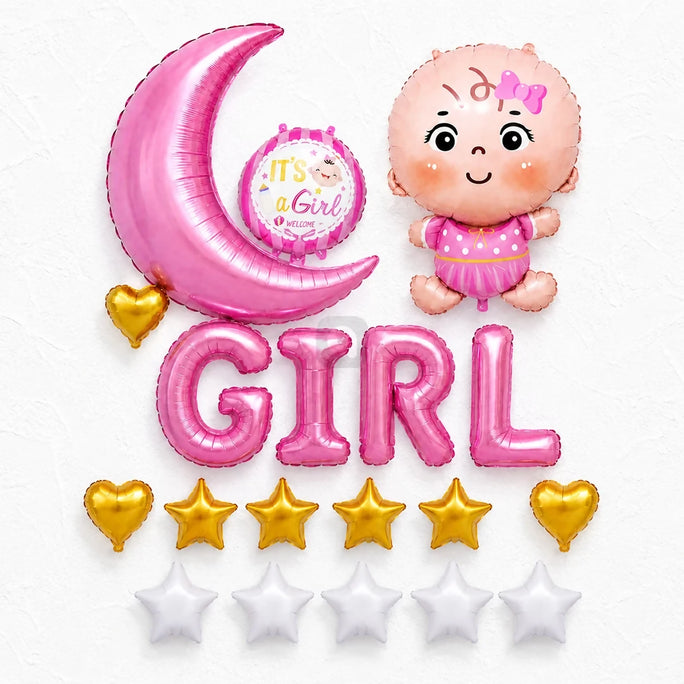 Pink Baby Shower Foil Balloon Decoration Set