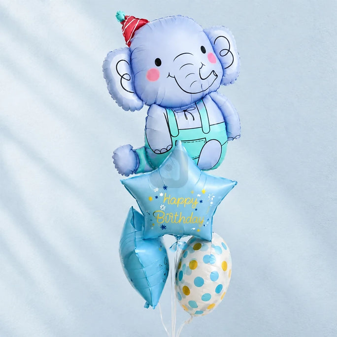 Blue Elephant Happy Birthday Foil Balloon Bouquet