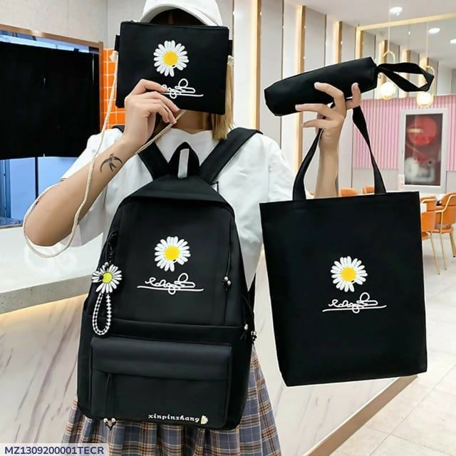 5-Piece Black Daisy Backpack & Bag Set