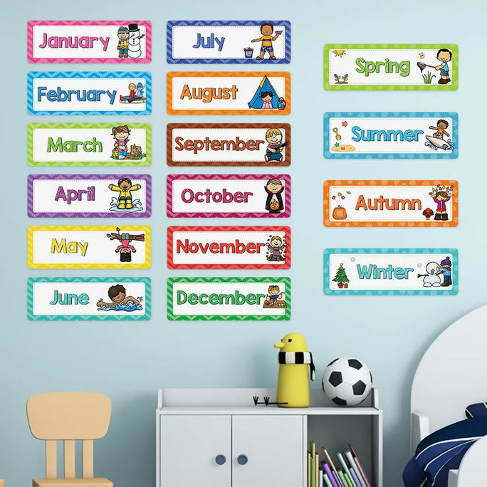 Monthly Headliners for 12 Months and weather Print Painting, Room Decor 16pcs Educational Paper Material Classroom Decor Teacher Teaching Aids School Supplies for Kindergarten