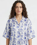 Sajiero Drop Shoulder Silk Pajama Suit - Blue Meadow